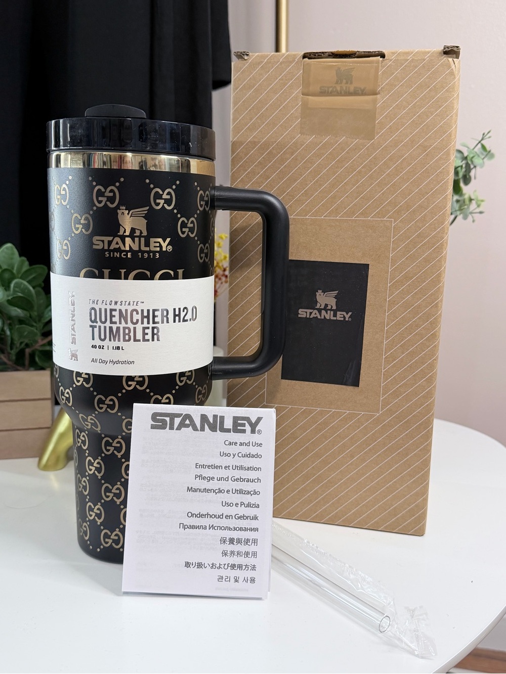 Stanley Black and Gold Gucci Quencher H2.0 Tumbler